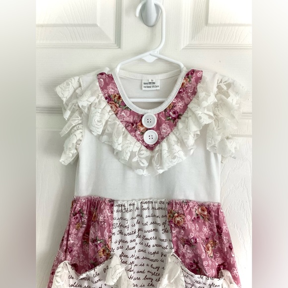 Cream Floral Dress with Rose Ivory Lace - Picture 2 of 16